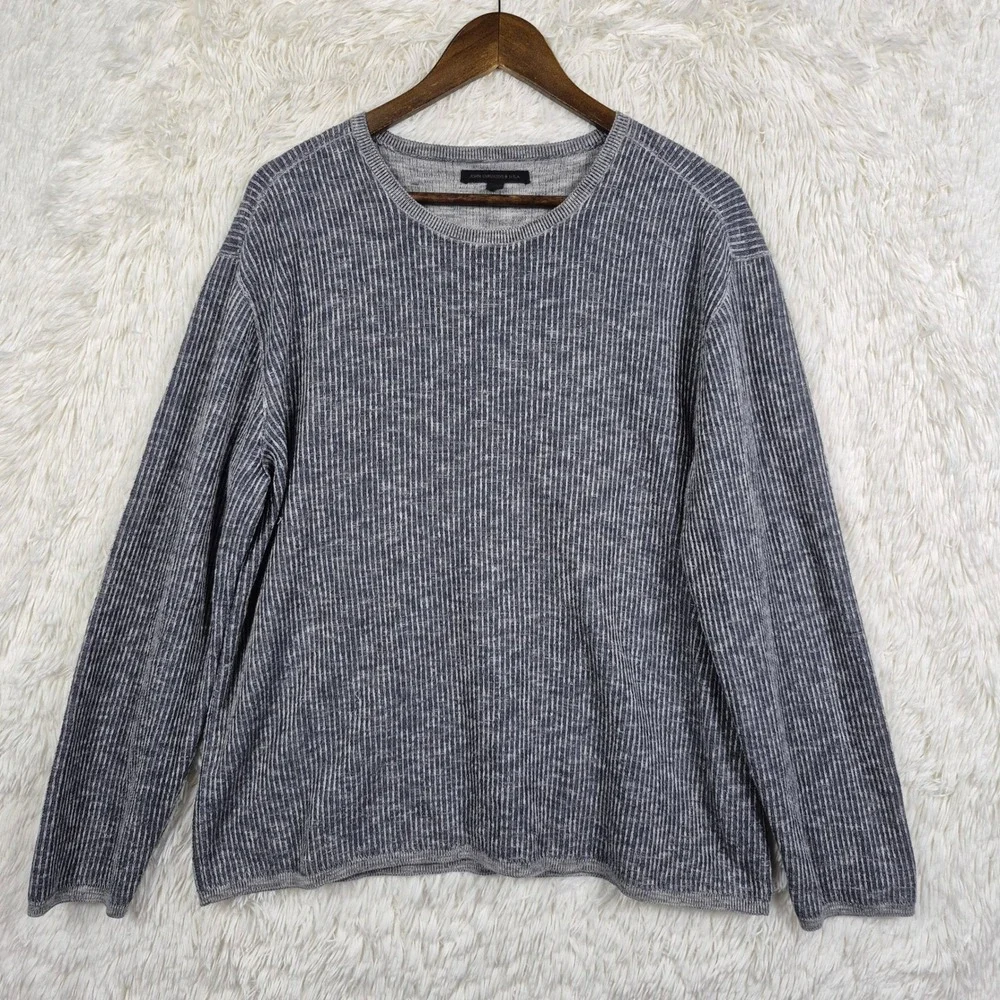 John Varvatos USA Mens XL Blue Grey Hades Long Sleeve Crew Rib Knit Crew Sweater
